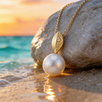 9ct Broome Pearl Necklace Ocean and Earth Pendant 