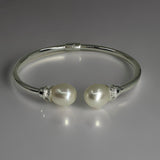 Cultured Freshwater Pearl Hinge Bangle 925 Sterling Silver