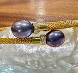 Cultured Freshwater Pearl and CZ Mesh Bracelet