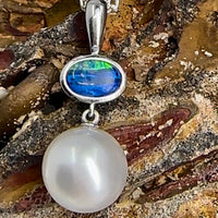 Cultured Broome Pearl Australian Opal Silver Pendant