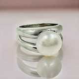 Cultured Freshwater Pearl Double Band Ring Sterling Silver