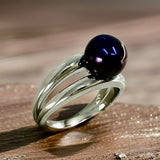 Cultured Freshwater Black Pearl Double Band Ring Sterling Silver