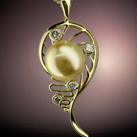 18ct Gold Mangrove Staircase to the Moon Pearl and Diamond Pendant