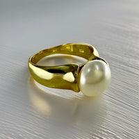 Classic Style Cultured Freshwater White Pearl Ring Gold 70% OFF!!