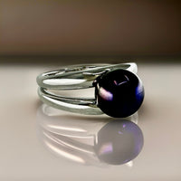 Cultured Freshwater Black Pearl Double Band Ring Sterling Silver