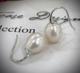 Cultured Freshwater Pearl Gold Hook Earrings