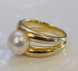 Cultured Freshwater Pearl Double Band Ring Gold