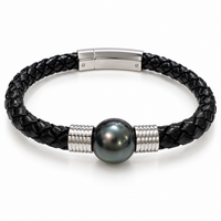 Mens Plaited Leather South Sea Tahitian Pearl