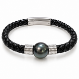 Mens Plaited Leather South Sea Tahitian Pearl