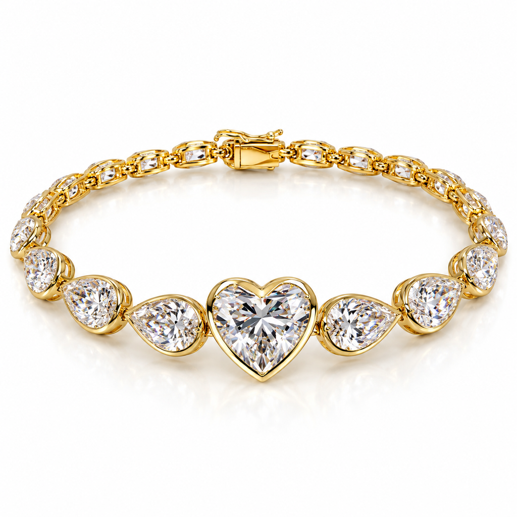 12CT TW Lab Grown Heart Diamond Tennis Bracelet TDW: 12.06cts