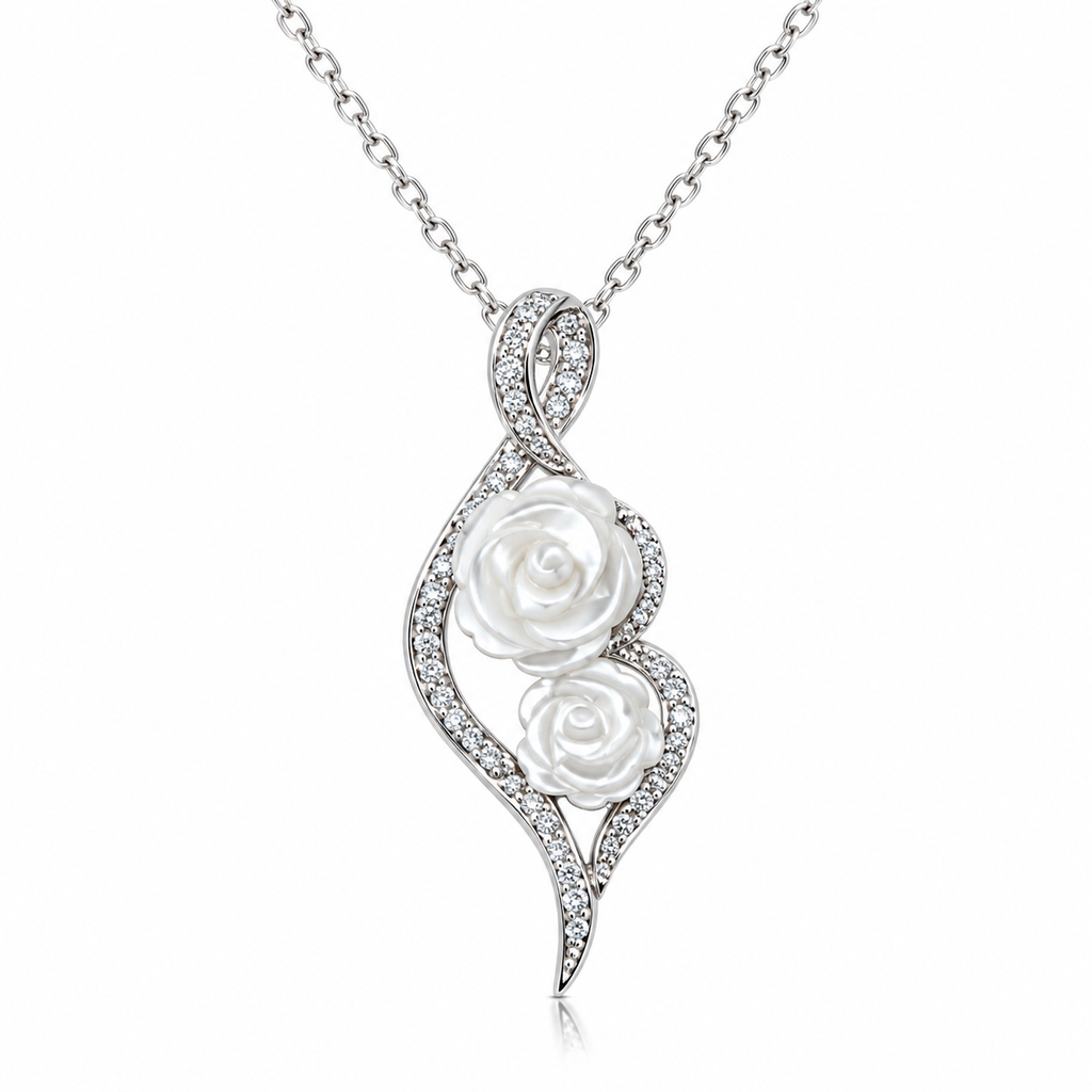 925 Silver Mother of Pearl CZ fancy Flower Pendant