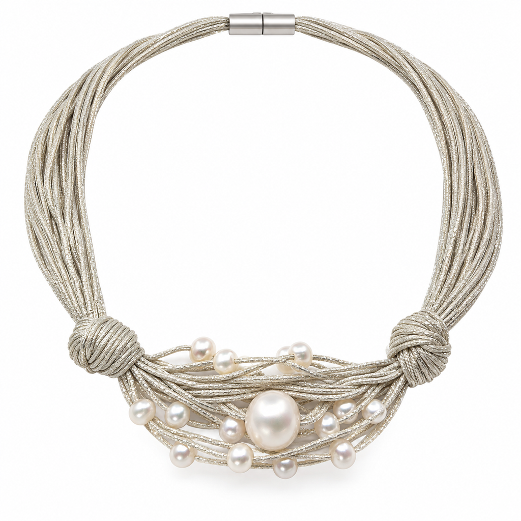 Cultured Freshwater Pearl Multi Strand Silk Necklace