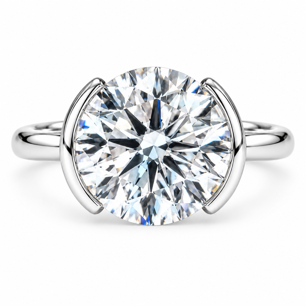 2.96ct Half Bezel Round Brilliant Lab Diamond Ring 14K White Gold