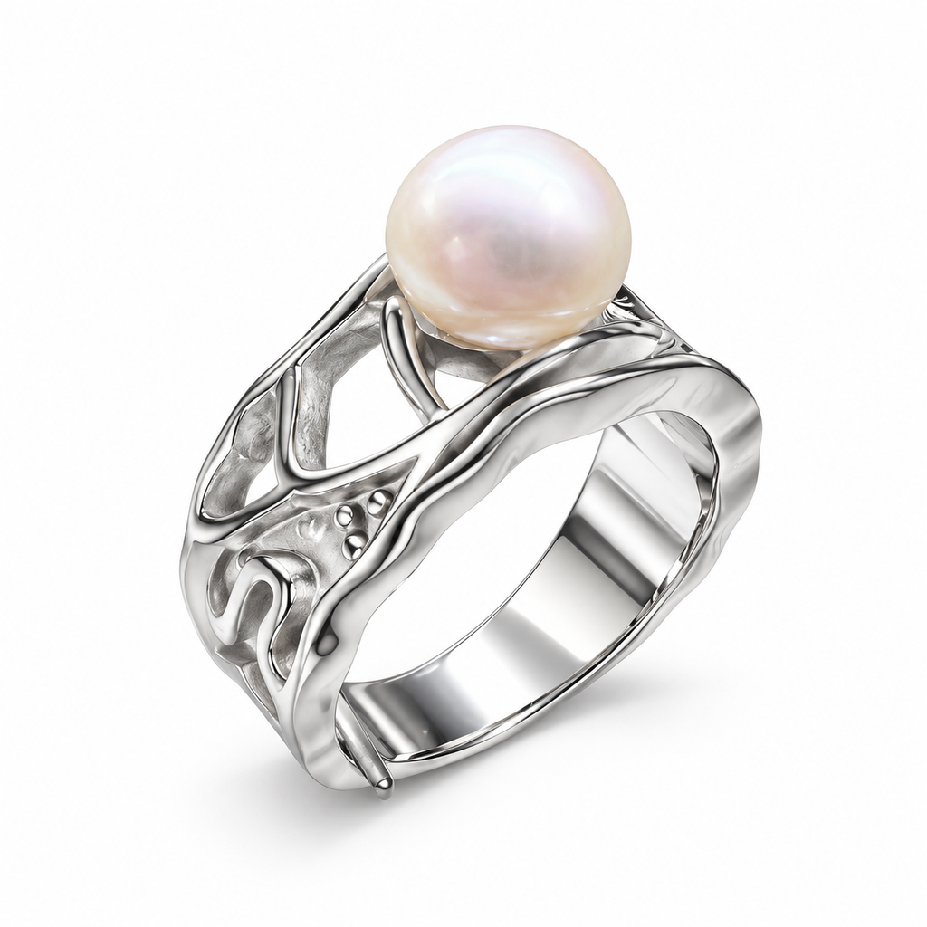 Cultured Freshwater Pearl "Rock Pool" Silver Ring