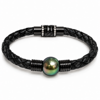 12mm South Sea Mens Leather Pearl Bracelet