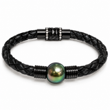 12mm South Sea Mens Leather Pearl Bracelet