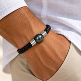 Mens Plaited Leather South Sea Tahitian Pearl