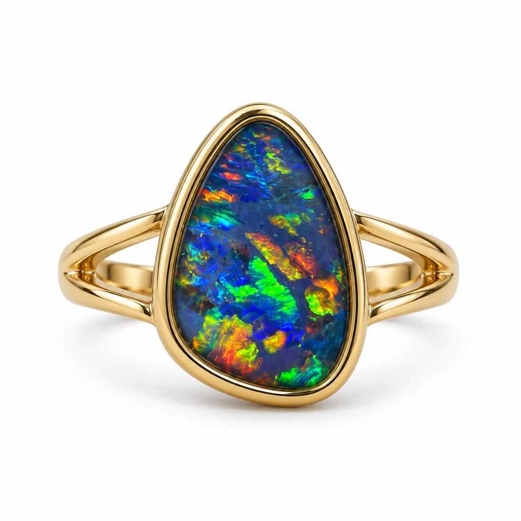 Australian Blue and Green Opal Gold Ring