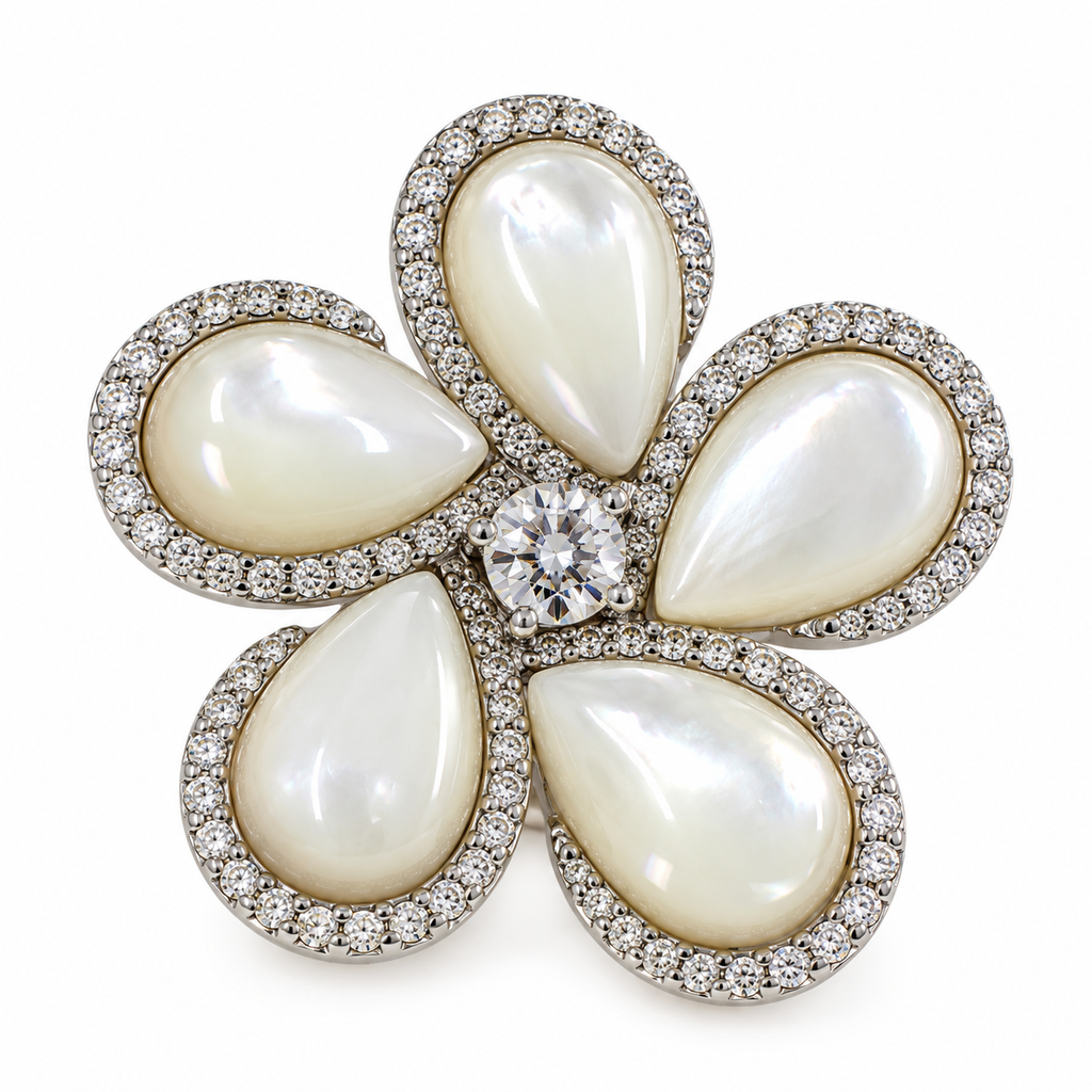 Silver Mother of Pearl Daisy Flower Brooch