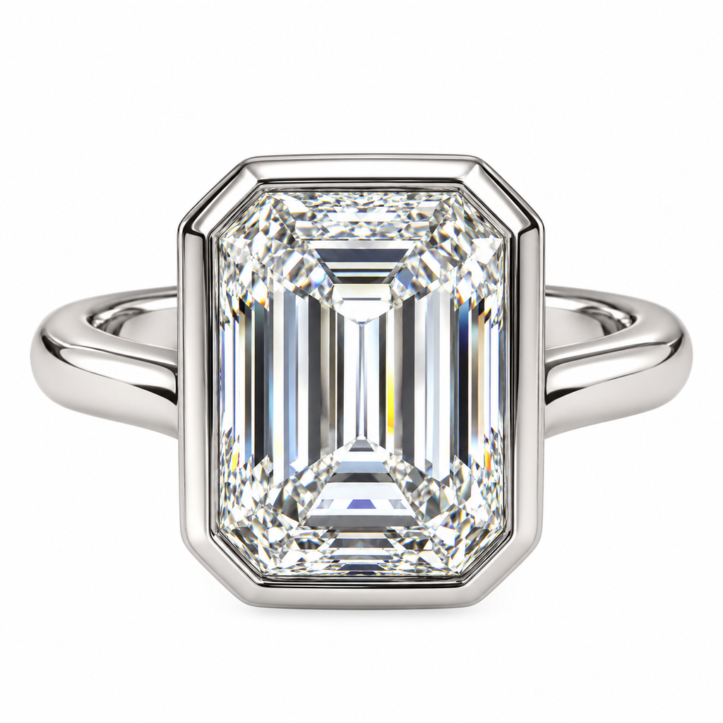 5.98ct Bezel Set Emerald Cut Lab Grown diamond Solitaire Ring
