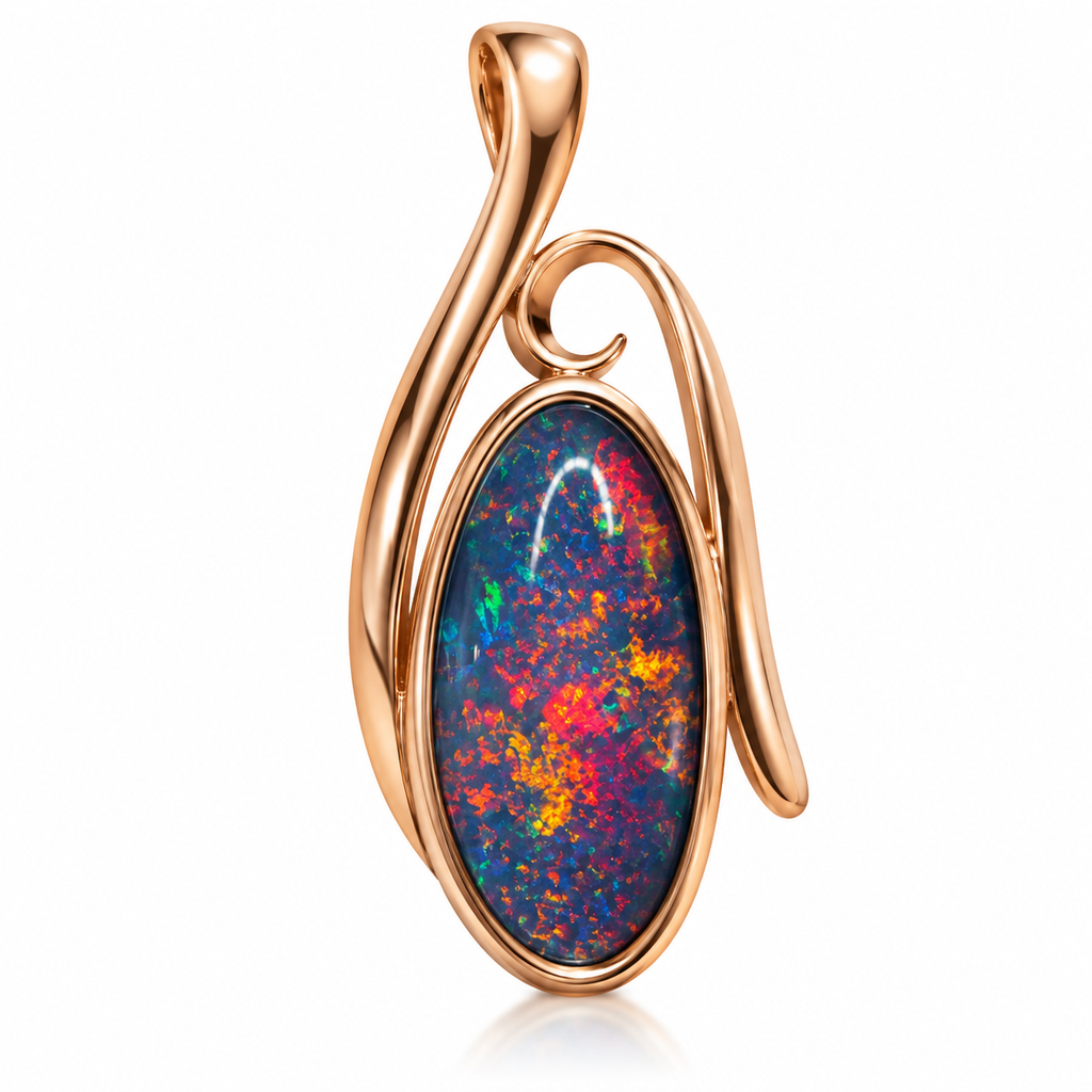 Australian Lightning Ridge Opal Rose Gold Fire Red Pendant