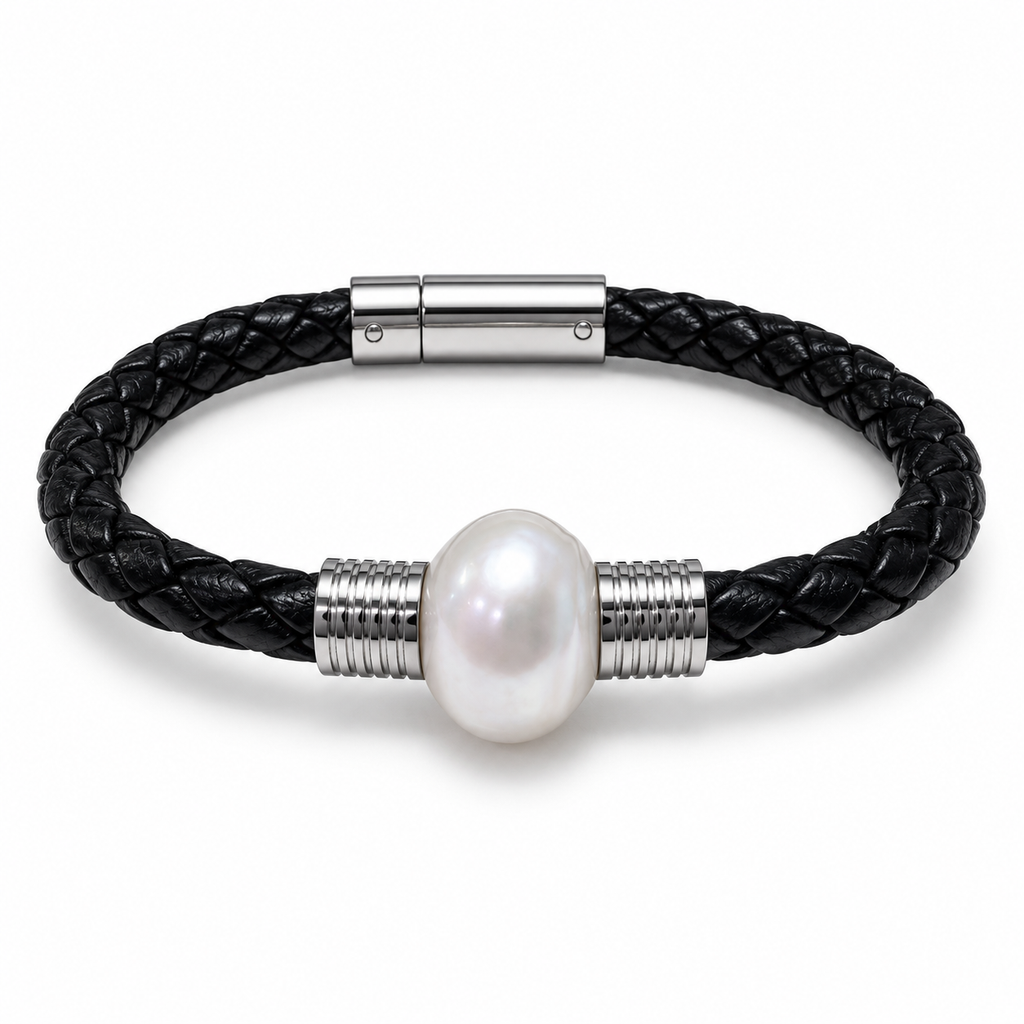 Cultured Pearl Leather Plaited Bracelet