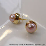 Cultured Freshwater Pink Pearl Studs Gold