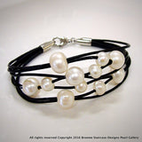 Cultured Freshwater White Pearl Leather Multi Strand Bracelet