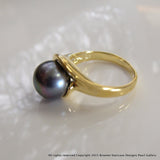 Cultured Freshwater Black Pearl Ring Gold 