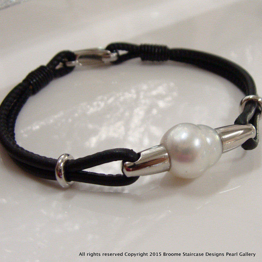Cultured South Sea Pearl leather Bracelet - Broome Staircase Designs Pearl Gallery - 1