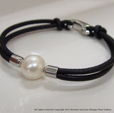 Cultured Pearl Leather Black Bracelet 