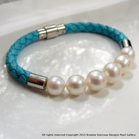 Cultured Freshwater Pearl Bracelet Bolo Turquoise Leather Bracelet