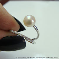 Cultured Pearl and CZ Silver Ring 