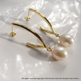 Cultured Freshwater Pearl Stud Drop Gold Earrings