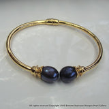 Cultured Freshwater Pearl Hinged Bangle Gold