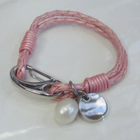 Girls Cultured Pearl and Charm Pink Leather Bracelet