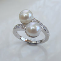 Cultured Pearl and Cubic Zirconia Ring Sterling Silver 