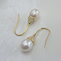 Cultured Freshwater Pearl & Cubic Zirconia Earrings Gold