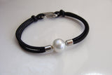 Cultured South Sea Pearl Leather Black Bracelet