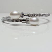 Cultured Freshwater Pearl and CZ Mesh Bracelet