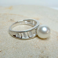 Cultured Broome Pearl and CZ Staircase Ring