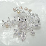 Cultured Freshwater Pearl and Owl Brooch