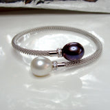 Cultured Freshwater Pearl and CZ Mesh Bracelet
