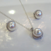 Freshwater Pearl & Cubic Zirconia Pendant & Earring Set - Broome Staircase Designs Pearl Gallery