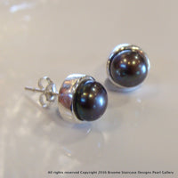 Cultured Freshwater Peacock Black Pearl Studs Sterling Silver