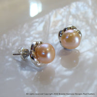Cultured Freshwater Apricot Pearl Studs Sterling Silver