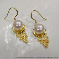 Cultured Freshwater Pearl Staircase Earrings Gold
