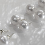 Cultured Round Pearl Stud Silver Earrings 