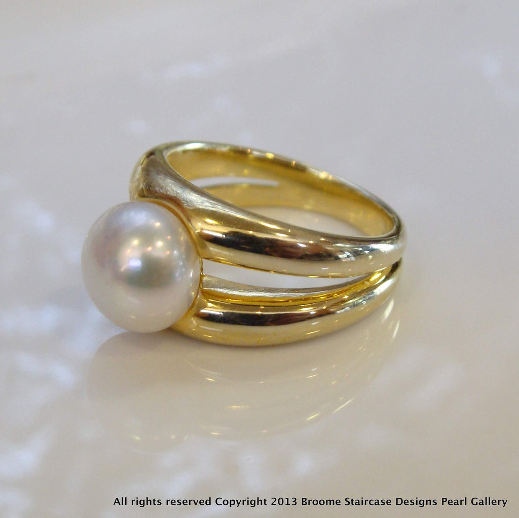 Cultured Freshwater Pearl Double Band Ring Gold