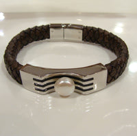 Freshwater Pearl & Leather Bracelet-Dark Brown - Broome Staircase Designs Pearl Gallery - 1